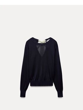 Zara Black Lightweight Sweater with Sheer V Inset